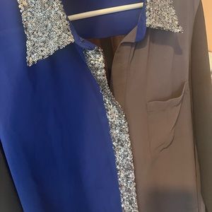 Alberto Makali dressy, sequin trimmed LS blouse, size XL